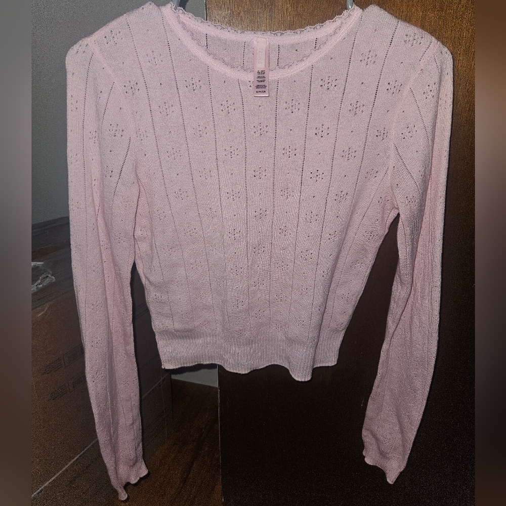 SKIMS Pink Pointelle Knit Long Sleeve Top Size Small - Picture 5 of 5